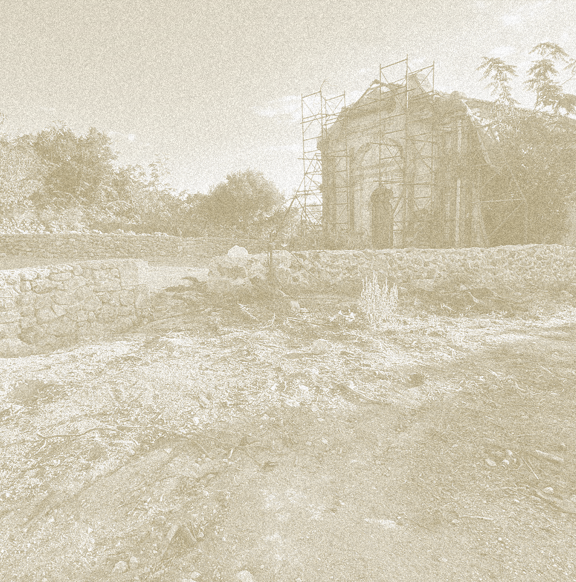 Vintage image of building in Kefalonia, Greece, home of Ionian Gold olive groves